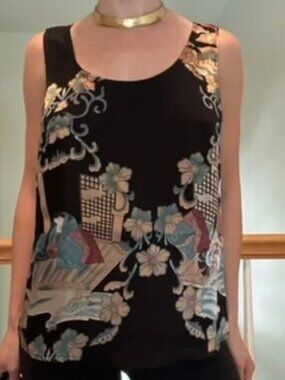 Citron Santa Monica sleeveless silk blouse multicolor / black background XL